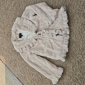 Damselle New York Faux Fur Jacket Ruffle Trim Small Coat Elegant Luxury